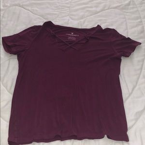 Dark purple crisscross short sleeve shirt